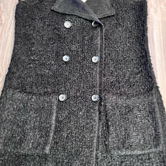 NWT Sanctuary Essential City Vest Sz S Black Double Breasted Teddy Wool Blend - Picture 8 of 16